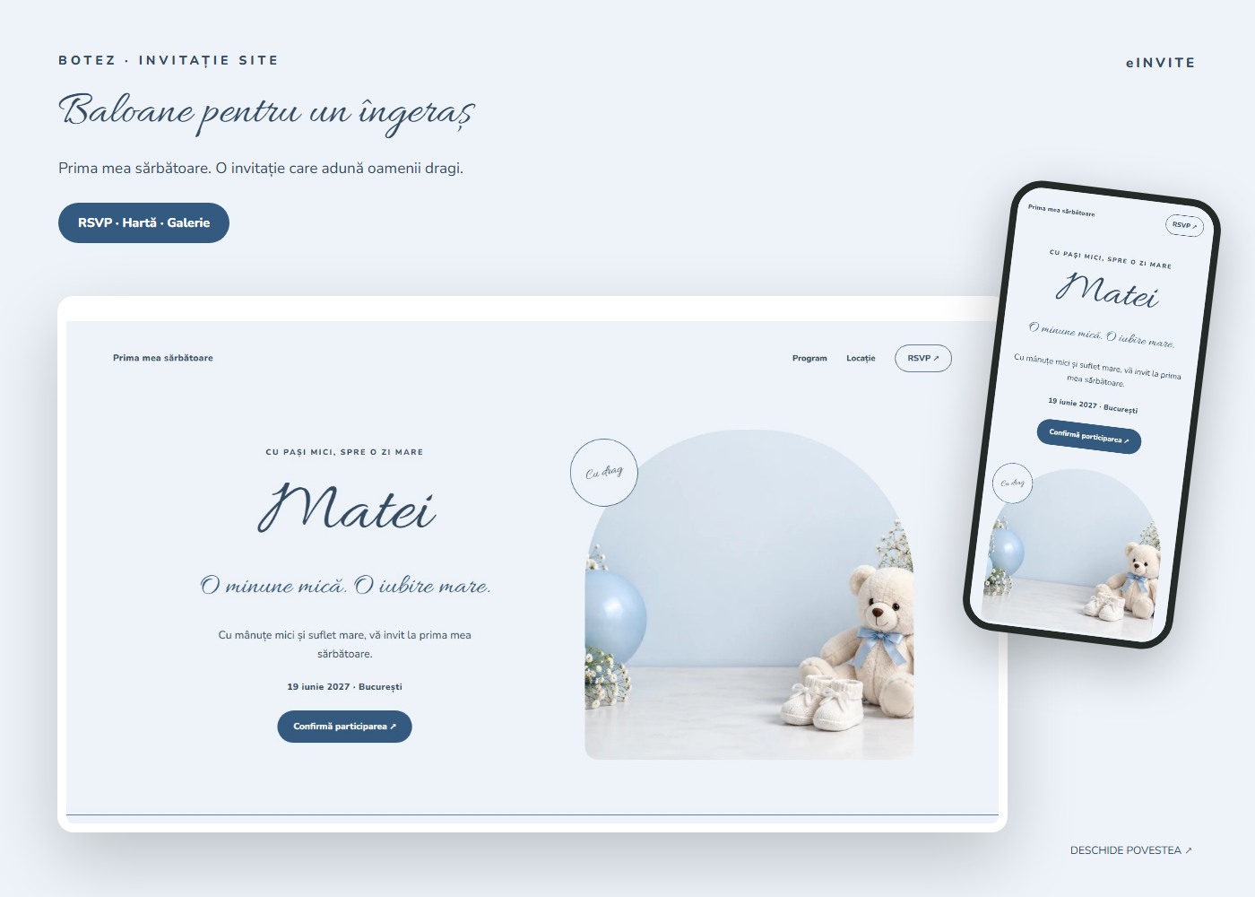 Baloane pentru un îngeraș — Site — invitație botez website