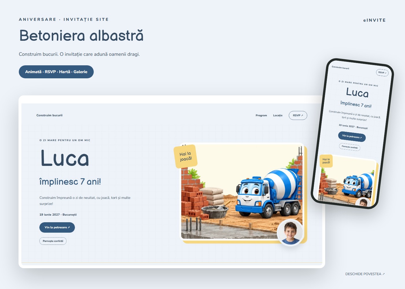 Betoniera albastră — Site — invitație aniversare website