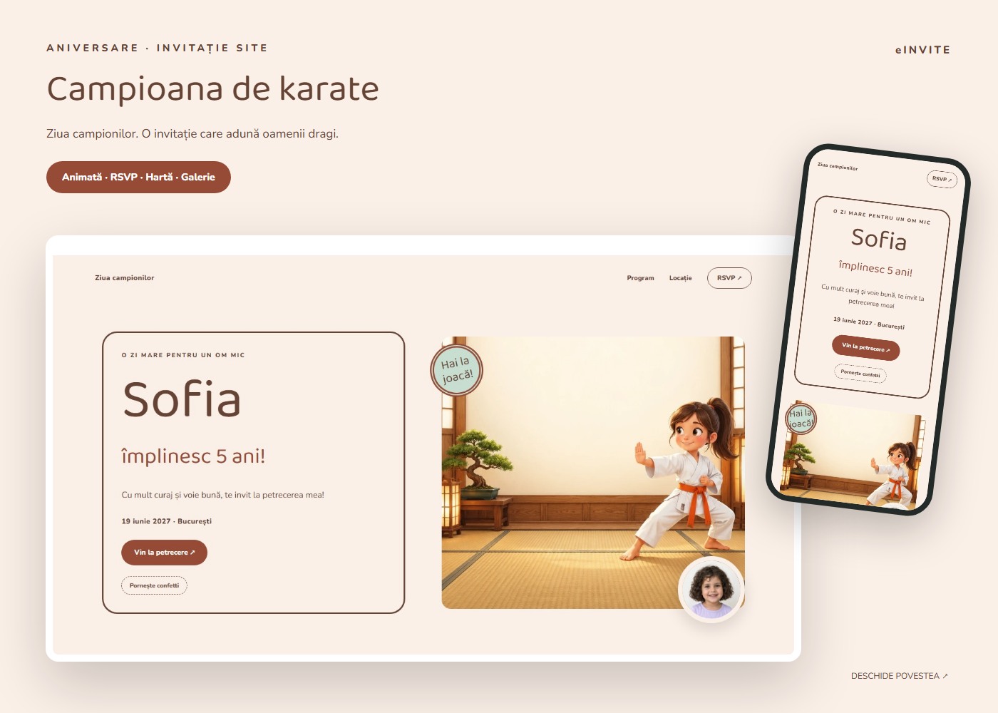 Campioana de karate — Site — invitație aniversare website