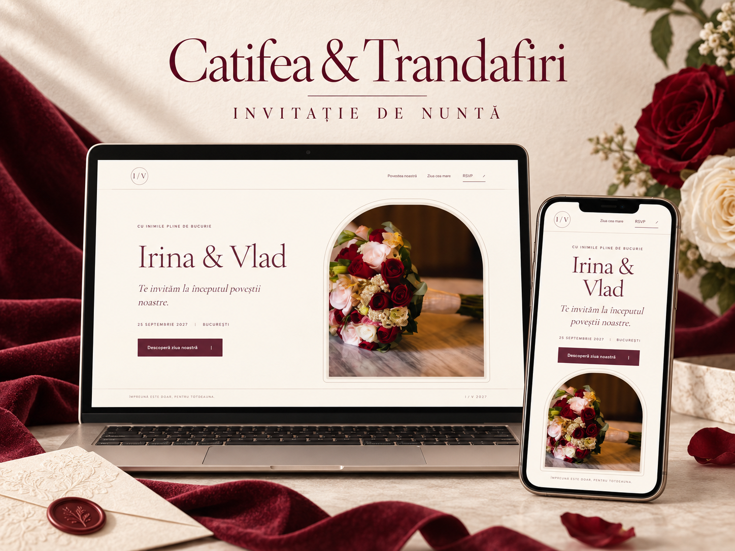 Catifea & Trandafiri — Nuntă — invitație nuntă website