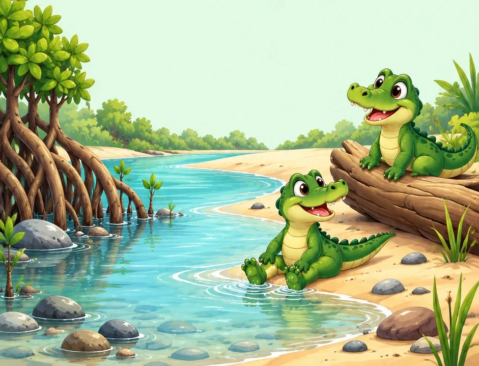 Ilustrația invitației Crocodilii de pe mal
