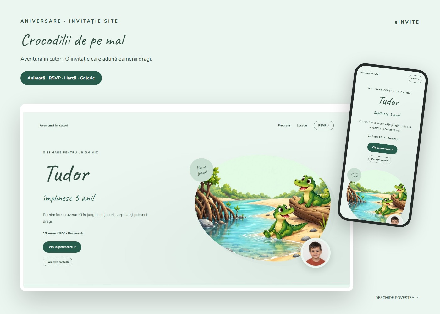Crocodilii de pe mal — Site — invitație aniversare website