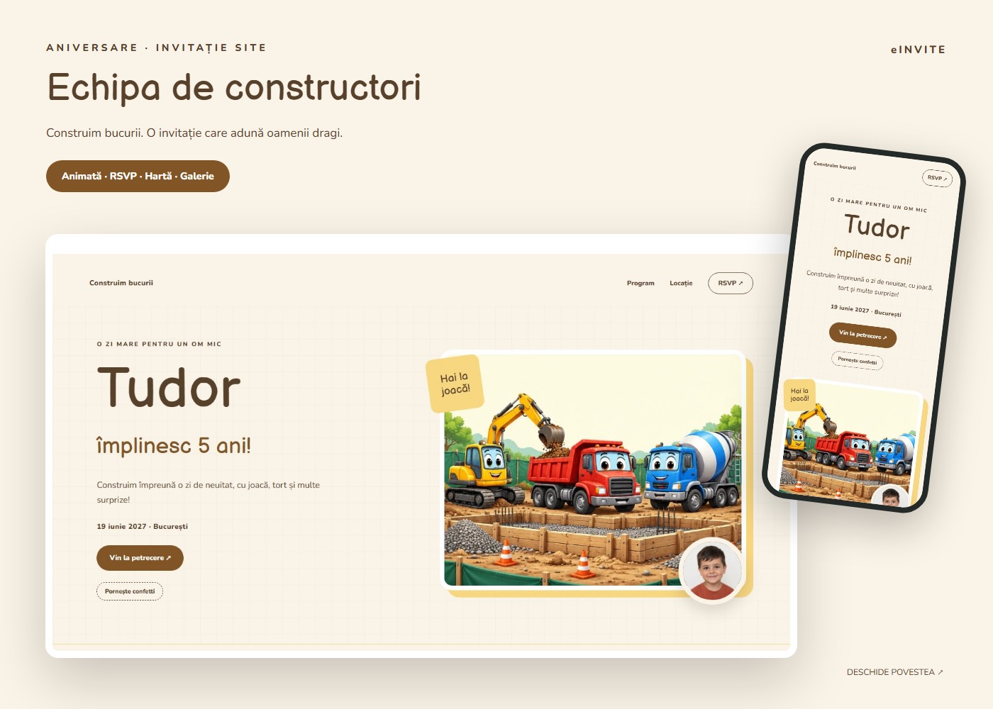 Echipa de constructori — Site — invitație aniversare website