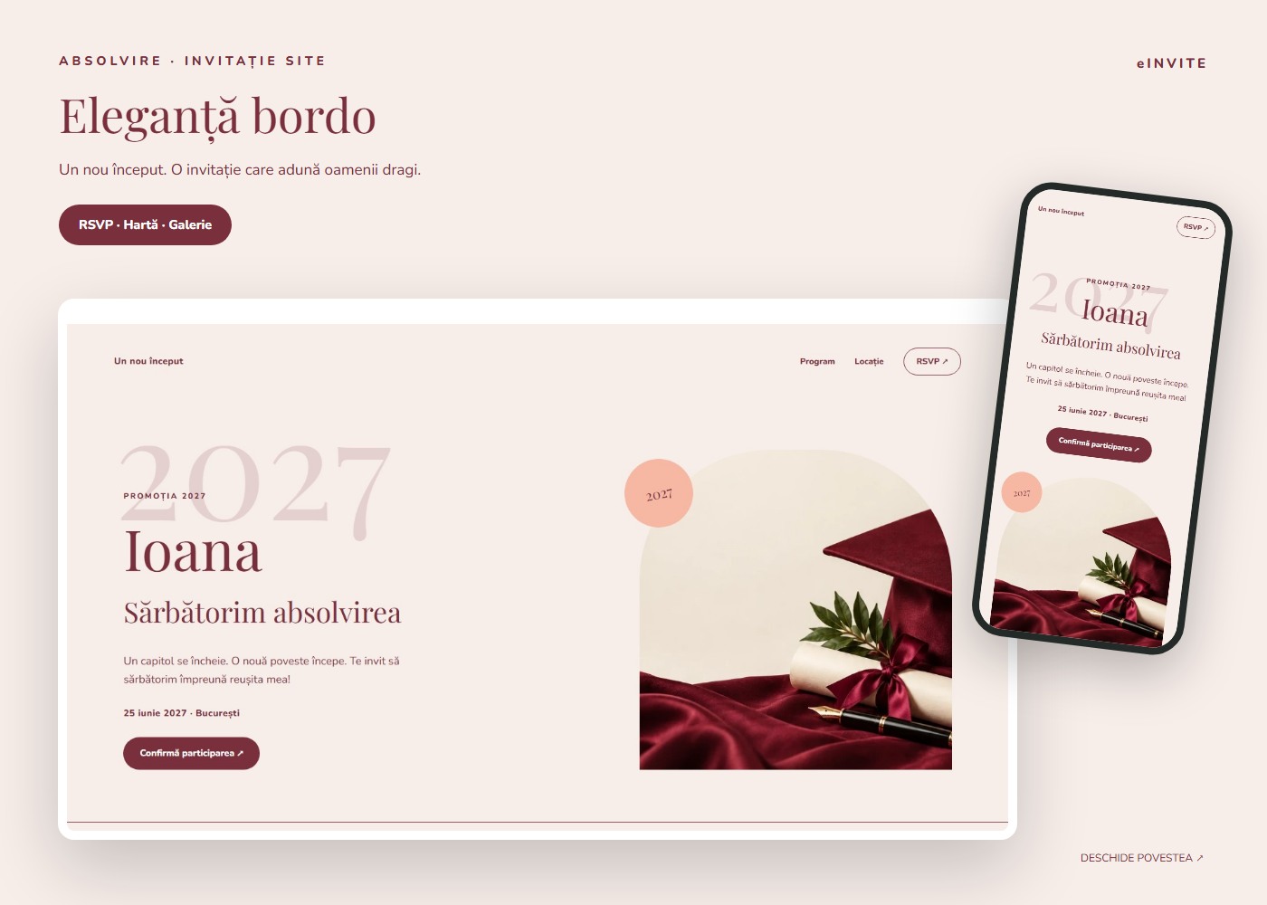 Eleganță bordo — Site — invitație absolvire website