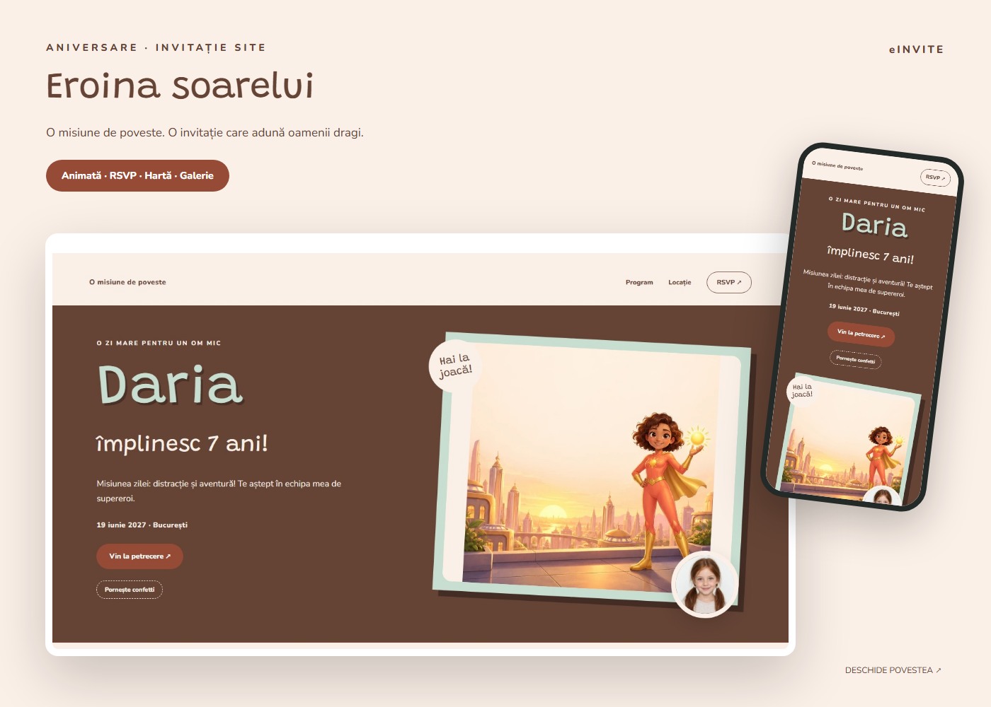 Eroina soarelui — Site — invitație aniversare website