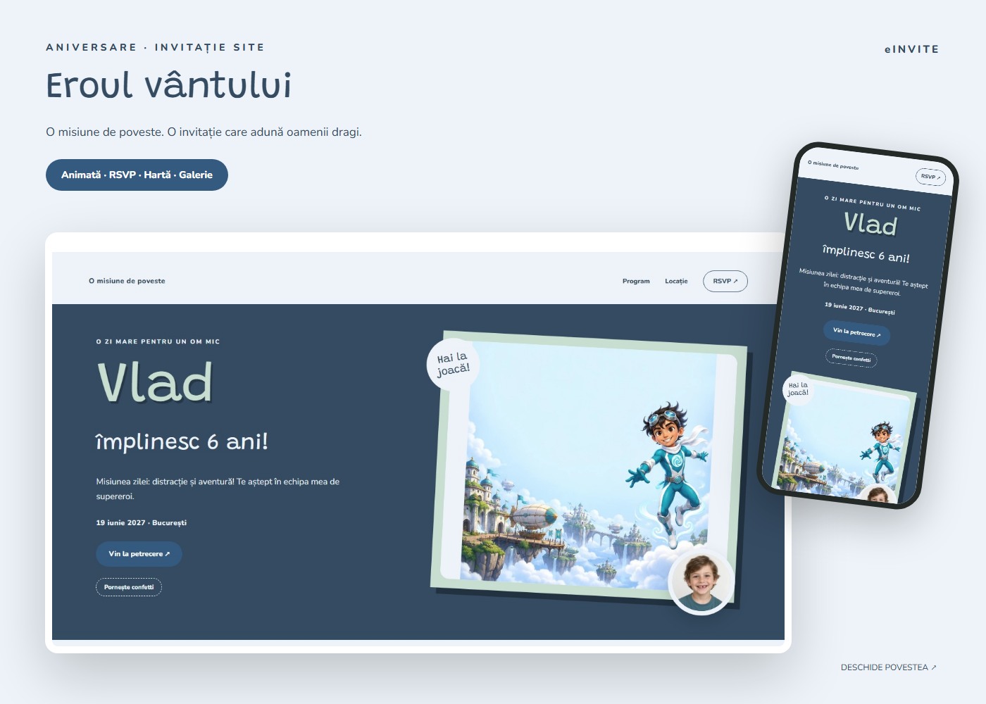 Eroul vântului — Site — invitație aniversare website
