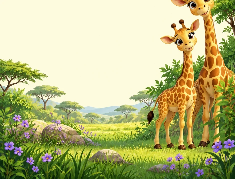 Ilustrația invitației Girafele din savană