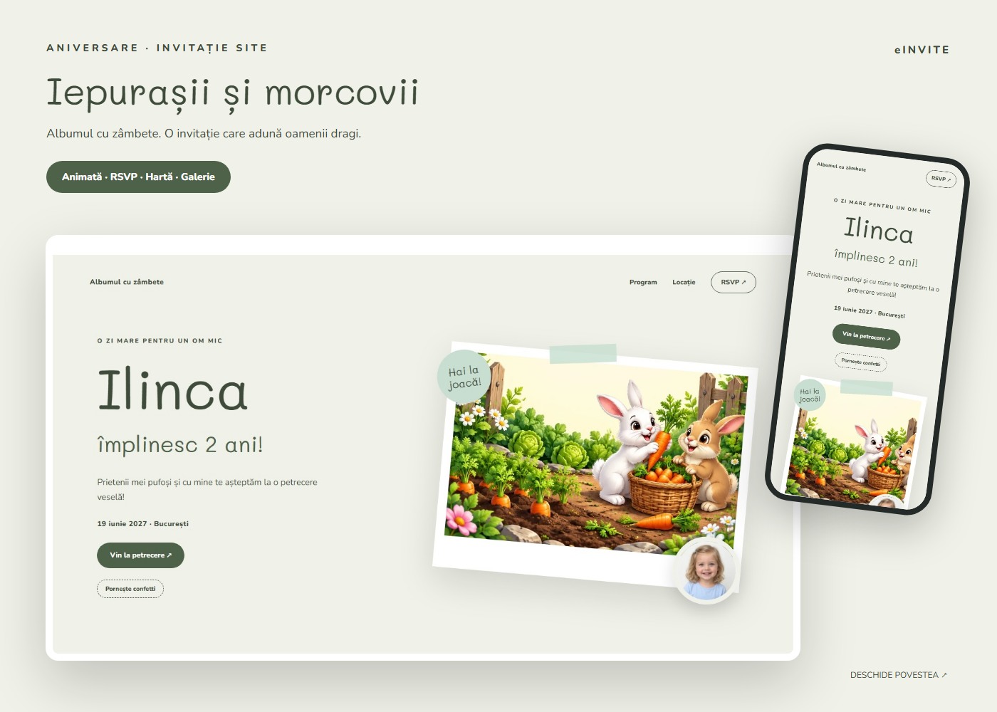 Iepurașii și morcovii — Site — invitație aniversare website