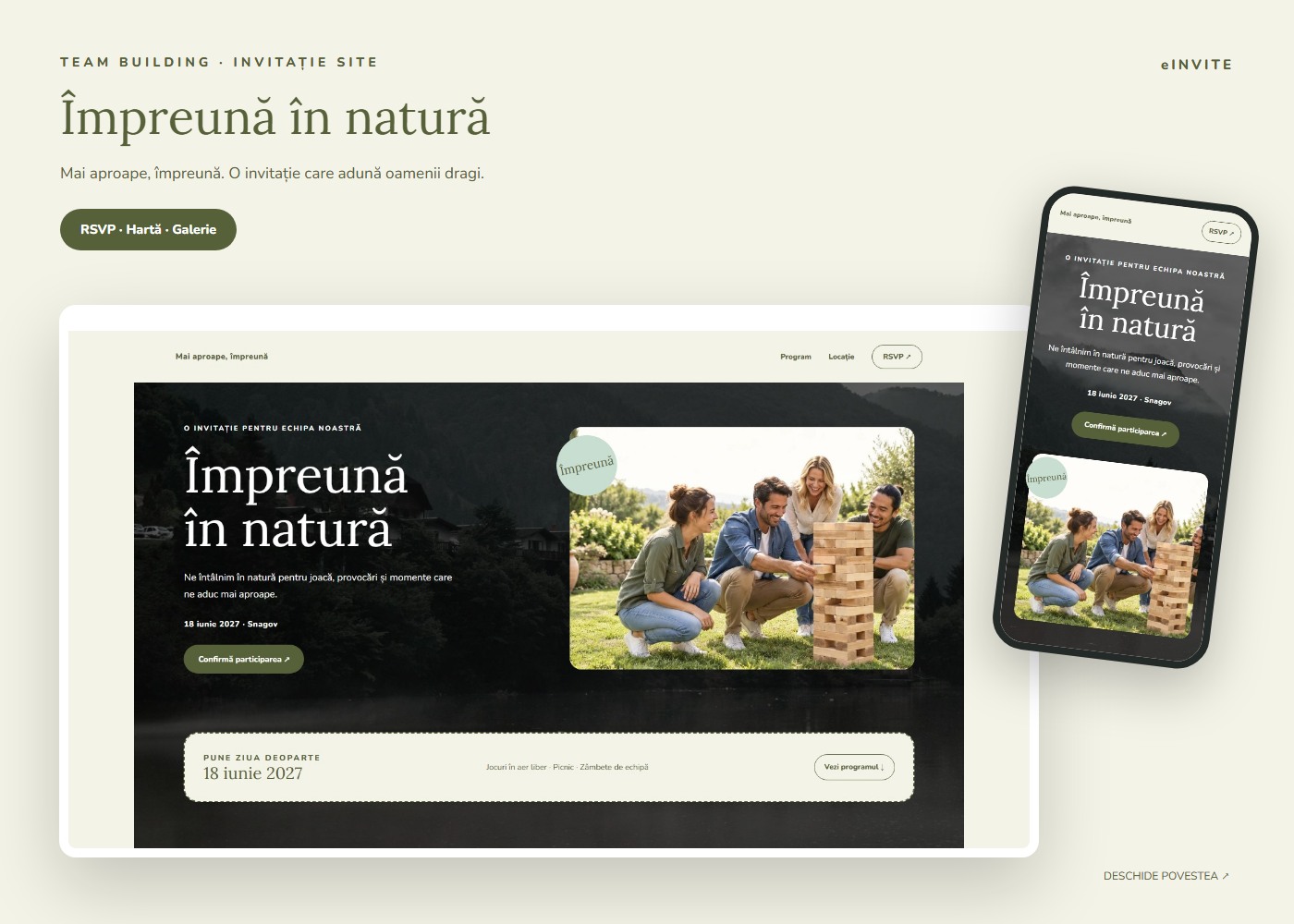 Împreună în natură — Site — invitație team building website