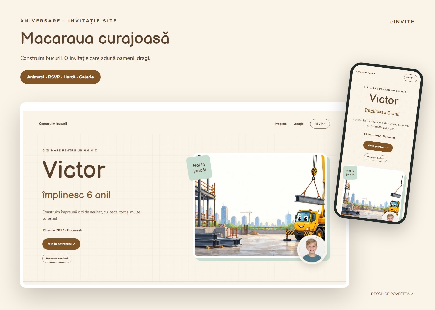 Macaraua curajoasă — Site — invitație aniversare website