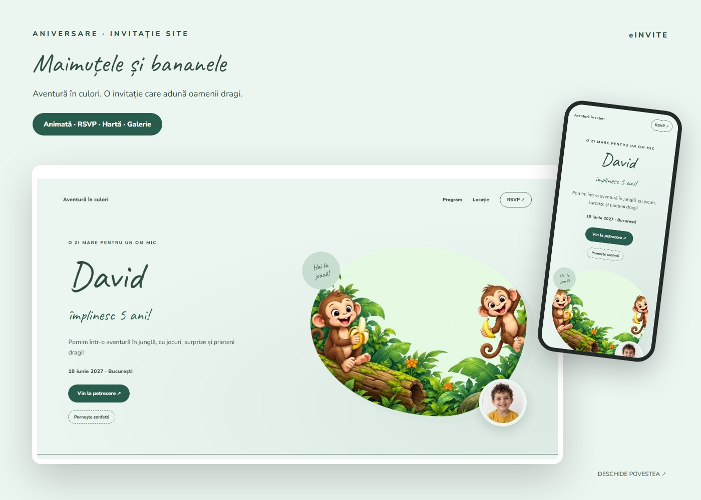 Maimuțele și bananele — Site — invitație aniversare website
