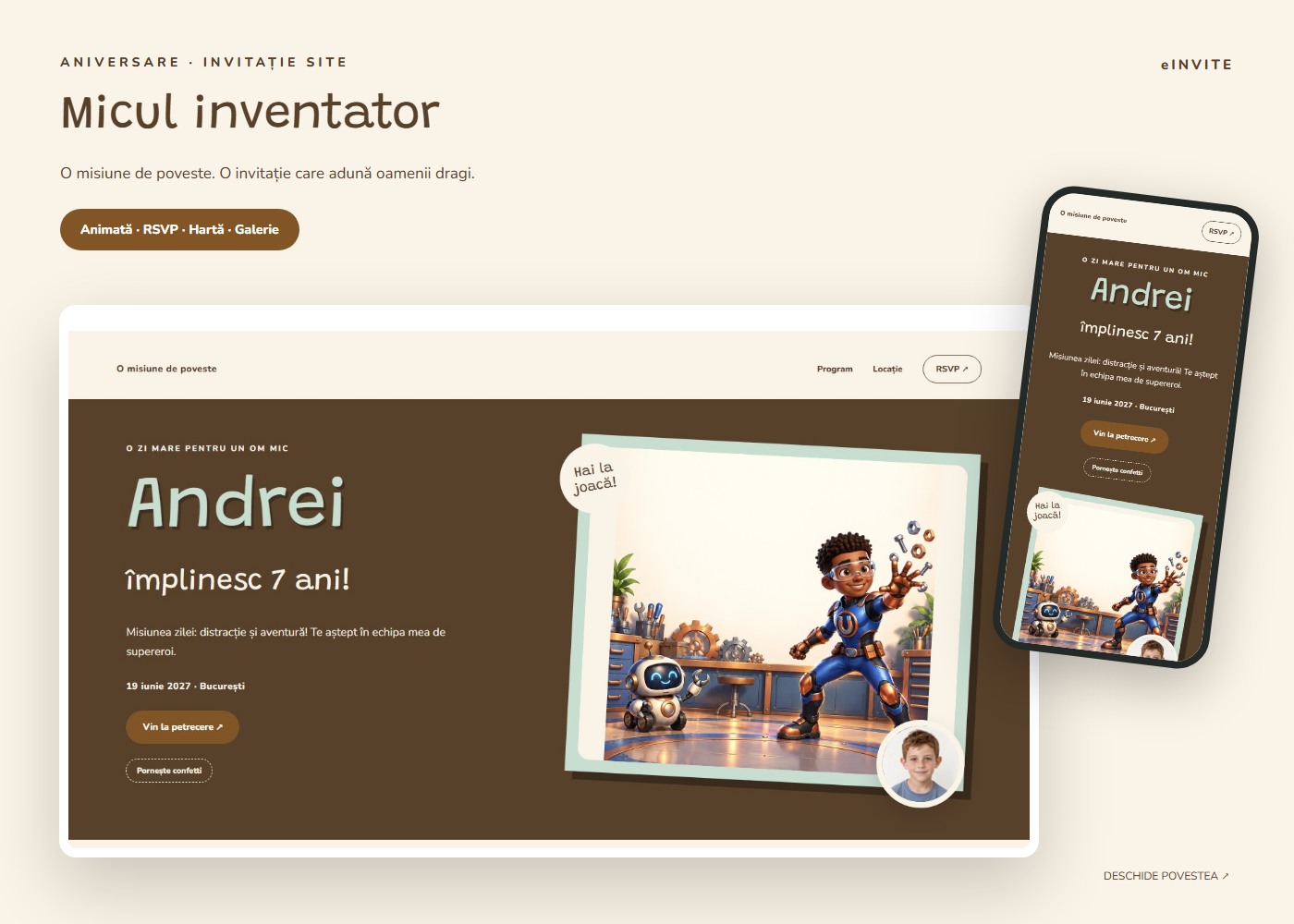 Micul inventator — Site — invitație aniversare website