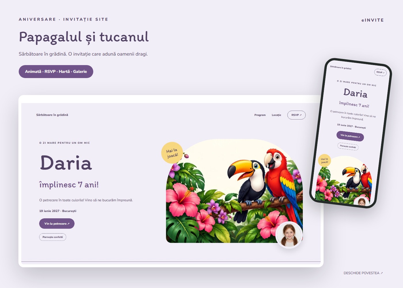 Papagalul și tucanul — Site — invitație aniversare website