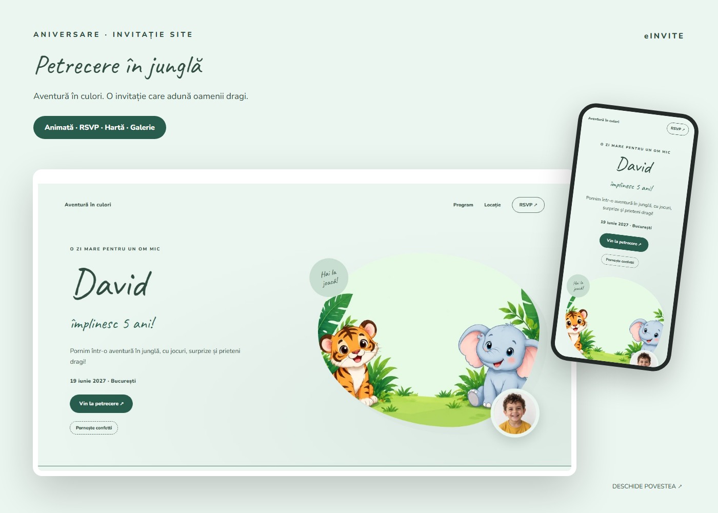 Petrecere în junglă — Site — invitație aniversare website