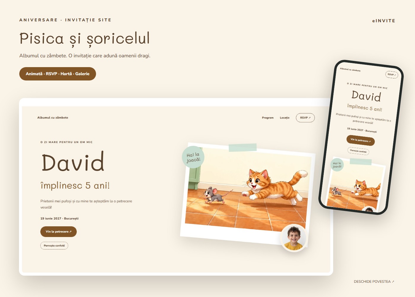 Pisica și șoricelul — Site — invitație aniversare website