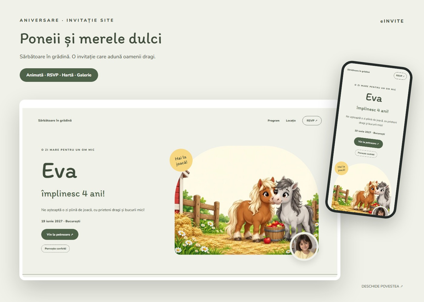 Poneii și merele dulci — Site — invitație aniversare website