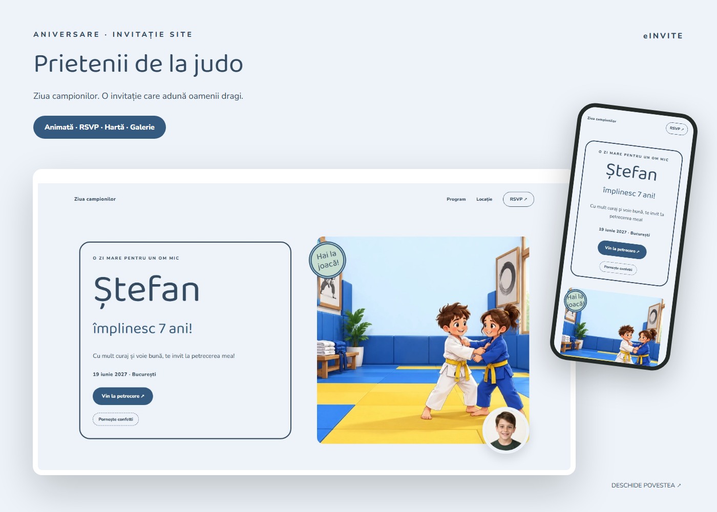 Prietenii de la judo — Site — invitație aniversare website