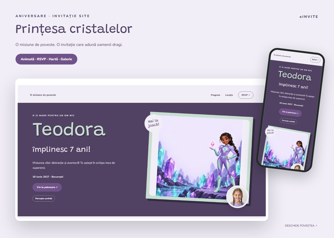 Prințesa cristalelor — Site — invitație aniversare website