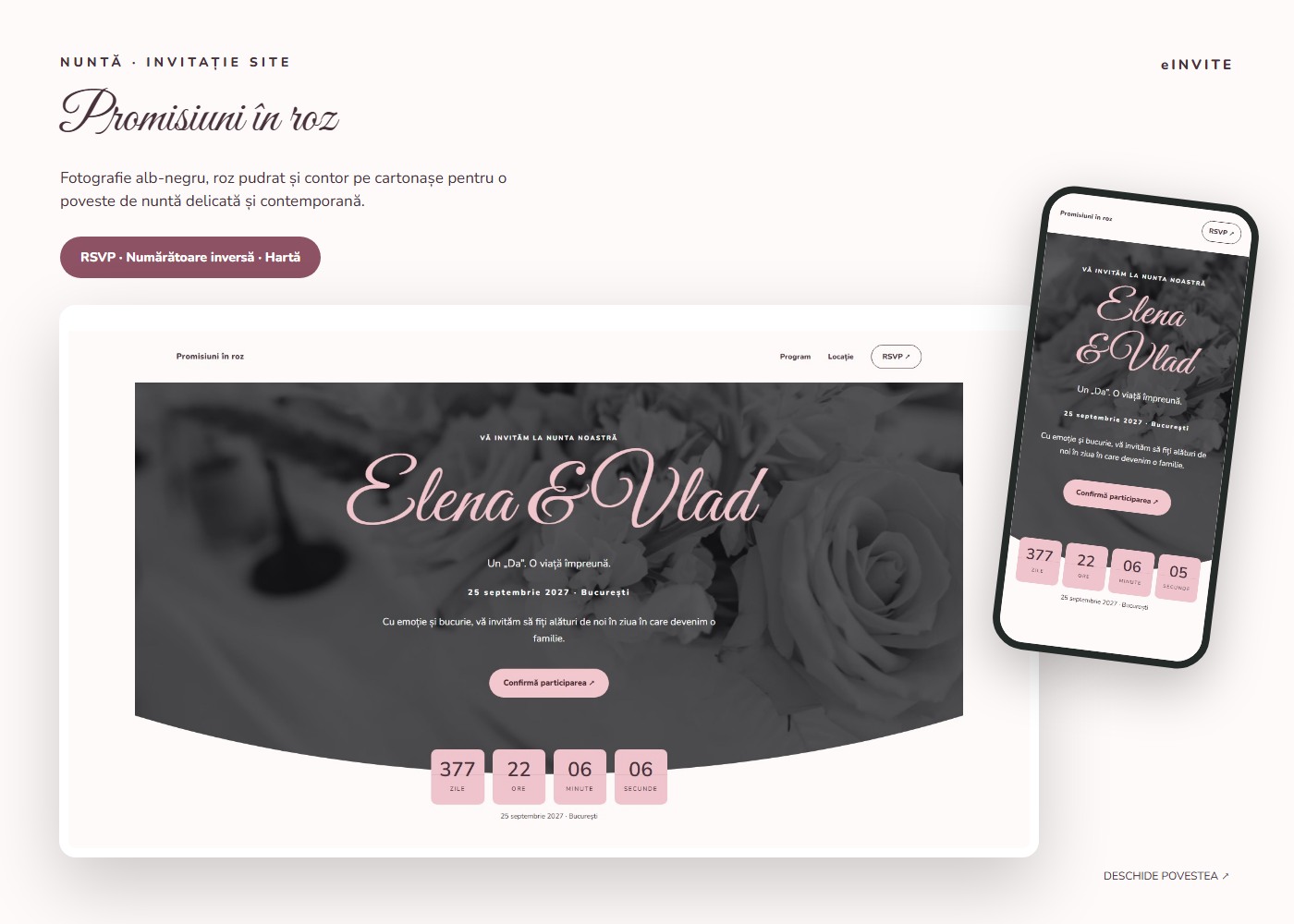 Promisiuni în roz — Nuntă — invitație nuntă website