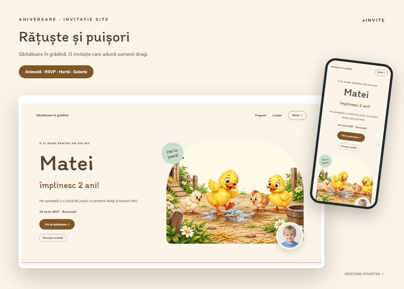 Rățuște și puișori — Site — invitație aniversare website