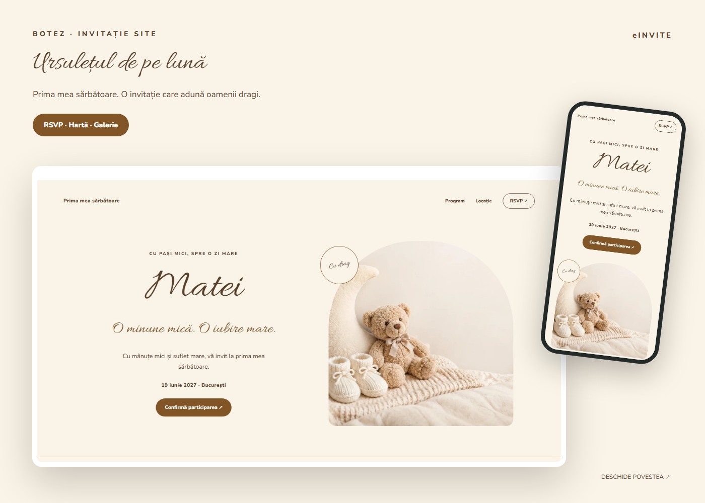 Ursulețul de pe lună — Site — invitație botez website